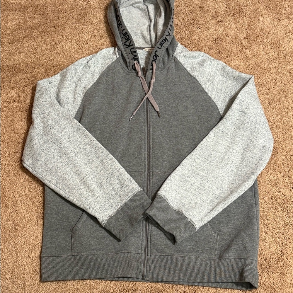 Calvin Klein Jeans Two-Tone Gray Zip-Up Sweater- XXL